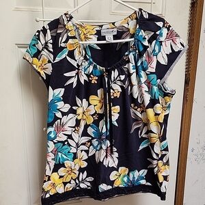 Caribbean Joe Relaxed Tie Front Cap Sleeve Blouse